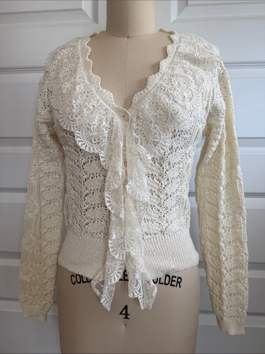 Illa Illa Cream Lace-Trim Knit Cardigan